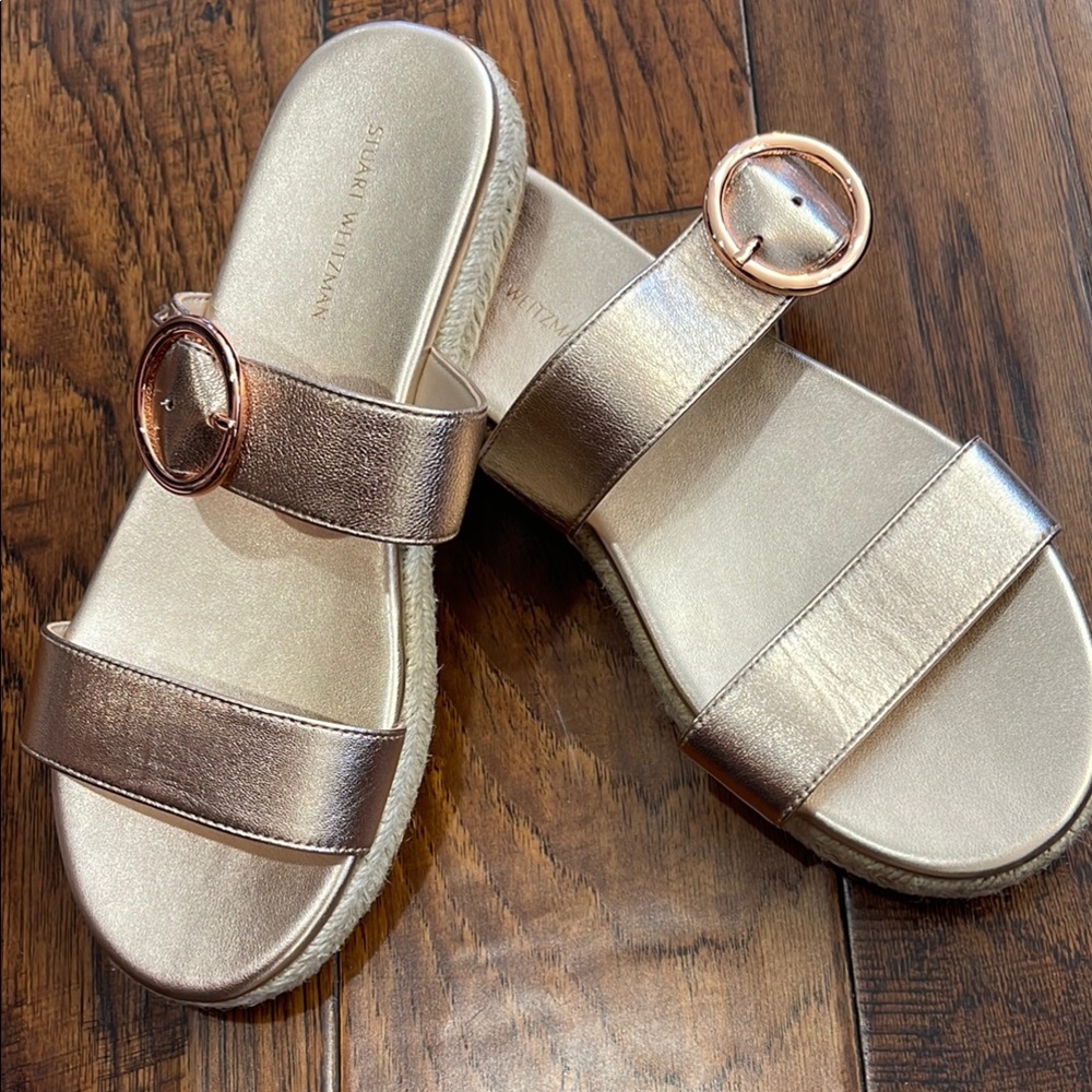 Stuart Weitzman Rose Gold Slide Sandals